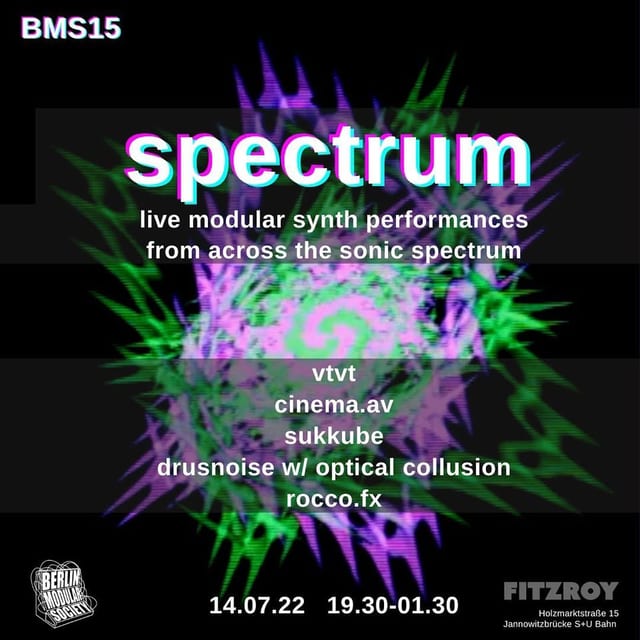 BMS15 flyer, listing VTVT w/ VanTa on visuals, Sukkube, Cinema.av (Texas), drusnoise w/ Optical Collusion