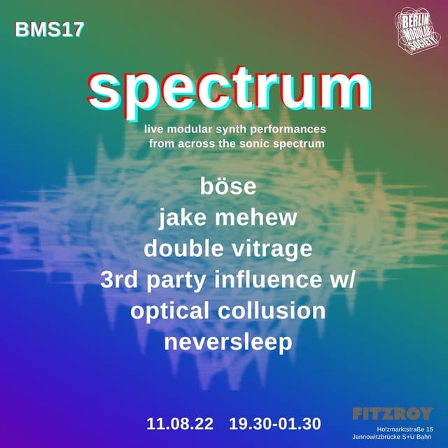 BMS17 flyer, listing Böse, Jake Mehew (AV), Double Vitrage (AV), 3rd Party Influence w/ Optical Collusion