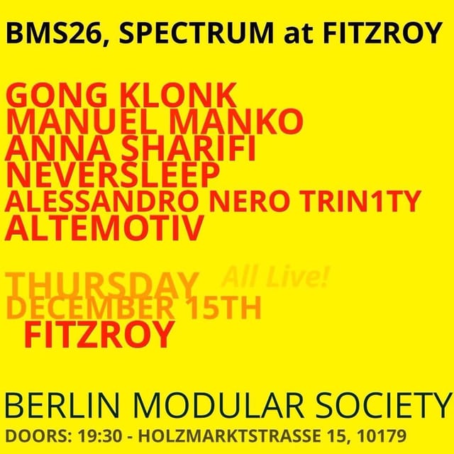 BMS26 flyer, listing Gong Klonk, Manuel Manko, Anna Sharifi, Neversleep