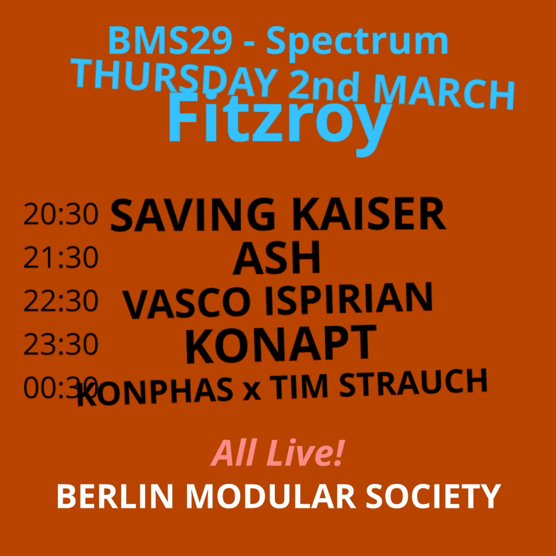 BMS29 running order